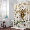 thumbnail image 5 of Bees Flowers Fabric Shower Curtain Lily Flower Pear Blossom Floral Crown Retro Washable Shower Curtains for Bathroom, Waterproof Bath Curtain with Hooks Home Decor 72x72in, 5 of 8
