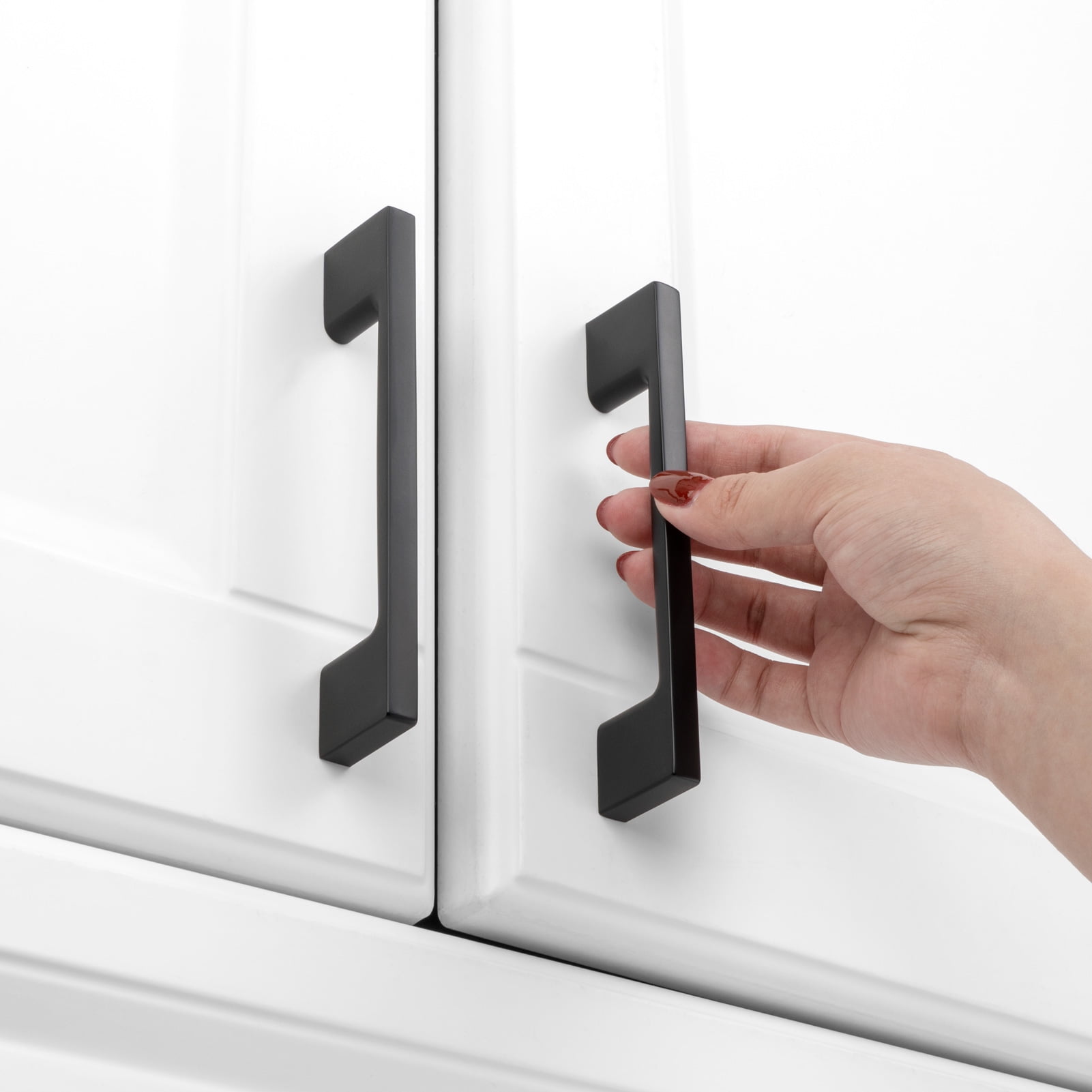 KOOFIZO 10 Pack Wide Foot Cabinet Bar Pull - Black Modern Solid Handle, 3.8 Inch/96mm Screw Spacing