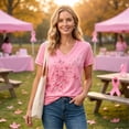 thumbnail image 5 of JULMCOMO Breast Cancer Shirts for Women V Neck Floral Pink Ribbon Print Breast Cancer Awareness Loose Comfy Tshirts Casual Soft Graphic Tees Pink M, 5 of 5