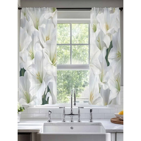 White Floral Sheer Curtains for Living Room Bedroom Botanical Garden Florals Blossom Motif Sheer Curtains 63 Inch Long 2 Panels Set Light Filtering Curtain Window Treatments Drapes for Dining Room