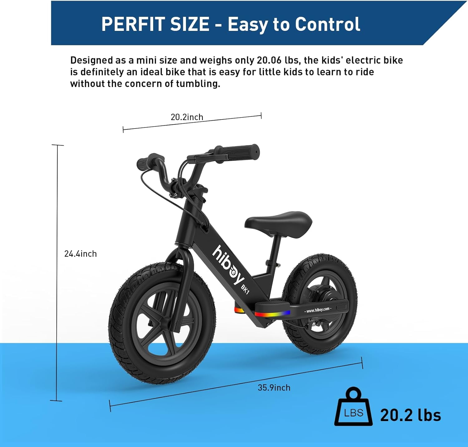 Hiboy BK1 Electric Balance Bike for Kids, 12 Inch Tires, 150W Peak Motor, Adjustable Seat Electric Bike for Kids Ages 3-5