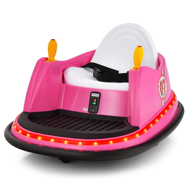 Gymax Véhicule 12 V Auto Tamponneuse pour Enfants à Rotation 360° Jouet de Course avec Télécommande Rose