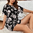 thumbnail image 4 of Fotbe black white Skull bone Print Pajama Set for Women 2 Piece Loungewear Short Sleeve Tops and Shorts Set Soft Sleepwear-Large, 4 of 7