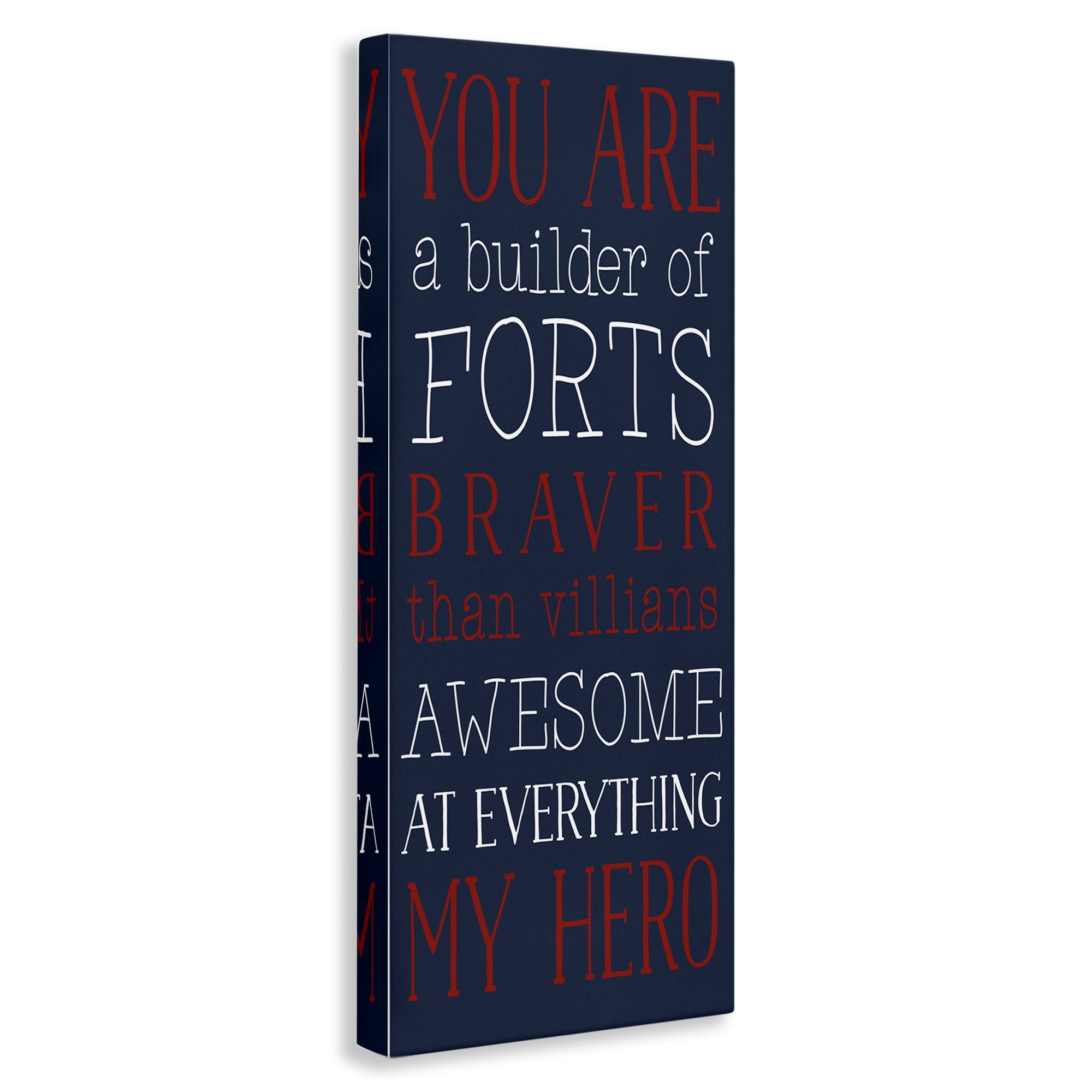 Stupell Industries You Are My Hero Typography Painting Gallery Wrapped Canvas Art Print Wall Art, 10 x 24