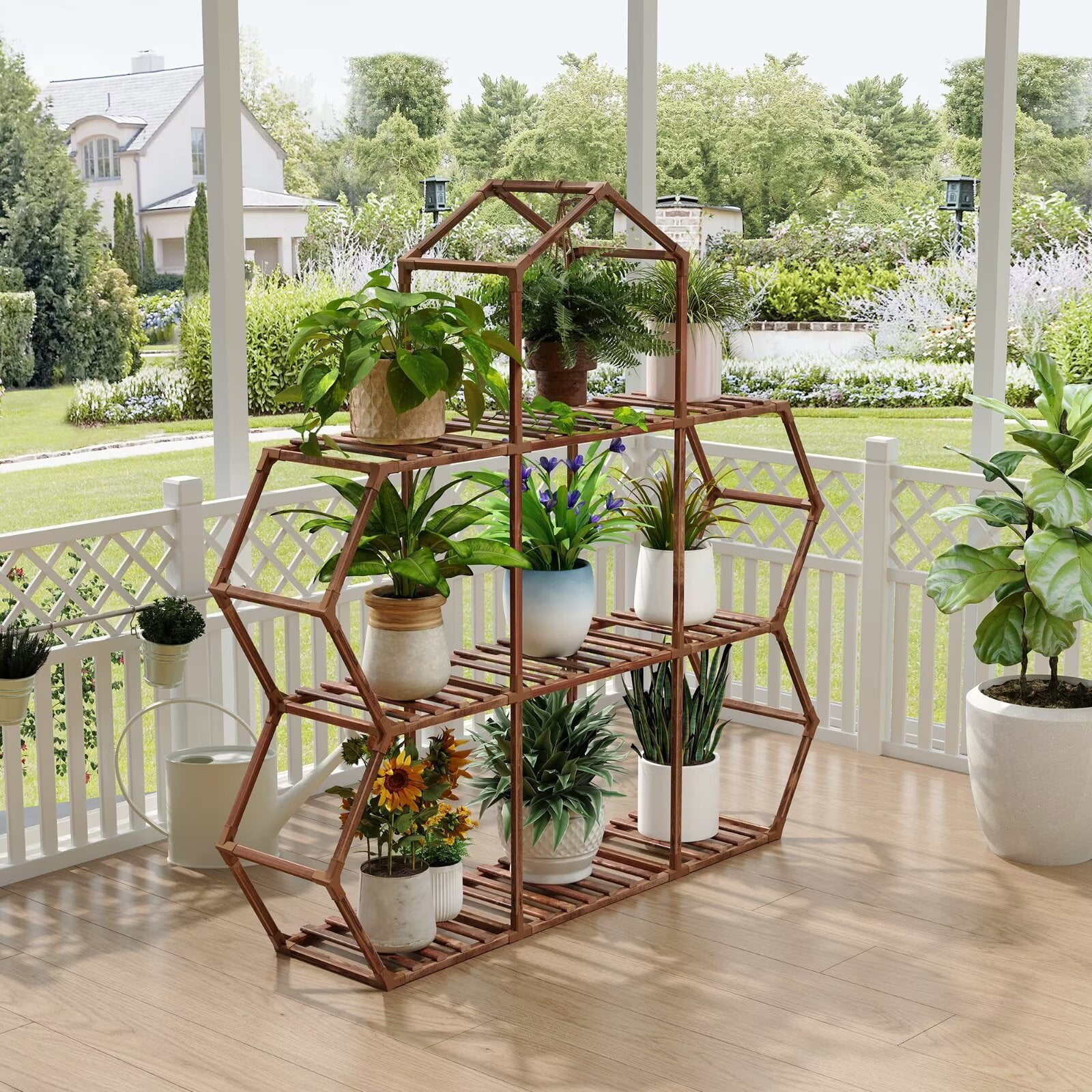 Tikea Model C 9 Tiers Plant Stand Indoor Outdoor Castle-shaped