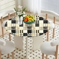 thumbnail image 2 of Neutral Patchwork Plaid Round Tablecloth \u2013 Fitted Circle Table Cover with Elastic Edge, Waterproof & Washable Polyester Table Cloth for 35" to 42" Indoor/Outdoor Tables, 2 of 4