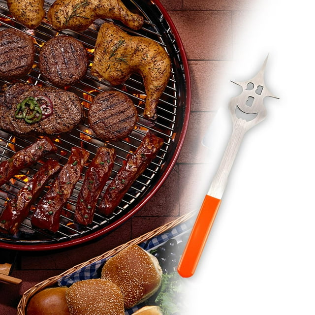 Tenedor para Barbacoa, Herramientas para Parrilla, Suministros de Cocina Reutilizables Multiusos Portátiles, Accesorios para Barbacoa para El Hogar, B sonrisa cara naranja DYNWAVEMX Tenedor de barbacoa