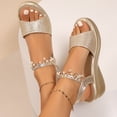 thumbnail image 3 of Rokmen Womens Glitter Metallic Rhinestones Pearl Orthopedic Dressy Sandals Bride Wedding Sparkly Ankle Strap Platform Wedge Dress Summer Shoes with Arch Support Gold Size 5.5, 3 of 7