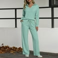 thumbnail image 2 of felwors Women's 2 Piece Sets Outfits Casual Long Sleeve Sweatsuits Polo Top and Wide Leg Pants Matching Sets Light Green, S, 2 of 8