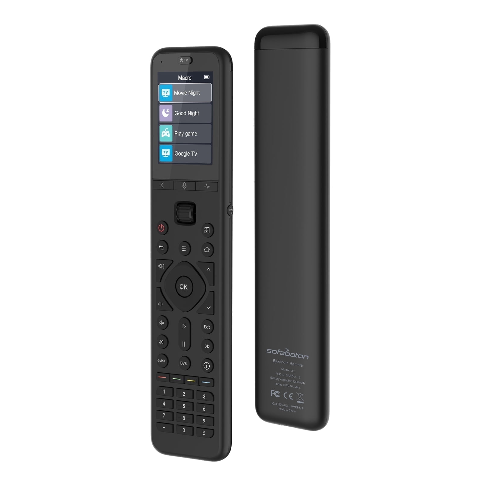 SofaBaton U3 Universal Remote Control,Scroll Wheel, Air Mouse,USB-C,Smart Remote All in One with Customize One Touch Activities, Works with IR/Bluetooth/RF Devices,Voice Control with Google Assistant