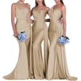 thumbnail image 1 of Vestido de dama de honor Rier con un solo hombro, sirena, satén champán, 1 of 8