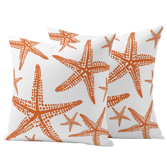 Outdoor Waterproof Throw Pillow Covers Set of 2 Orange Starfish Decorative Pillowcases Square Outdoor Pillows Cushion Case 16x16 Inch Summer Beach Coastal Patio Pillows for Couch Sofa Bed Garden