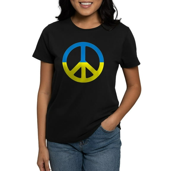 CafePress - Peace In Ukraine. Stand With Ukraine. Supp T Shirt - Women's Traditional Fit Dark T-Shirt