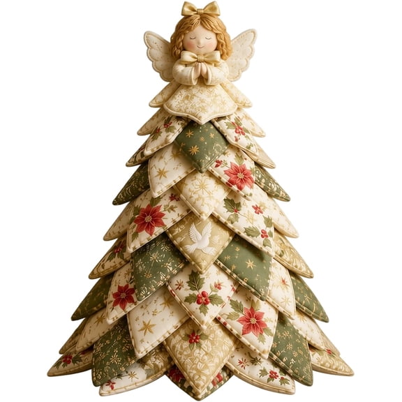 Zenivyr DIY Christmas Quilted Fabric Tree Kit, 3D Folded Fabric Sewing Craft Project for Adults & Beginners, Santa Deer Angel Xmas Themed Tabletop Indoor Decor
