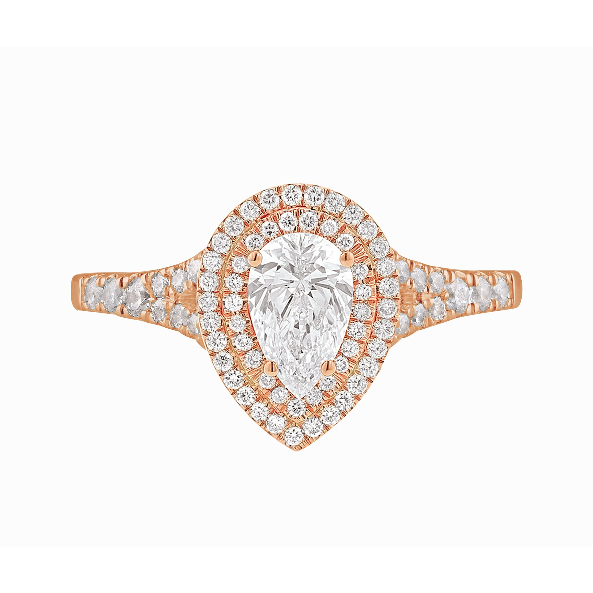 Arista 0.88 ct Pear Swarovski Diamonds Women's Double Halo Engagement Ring Pink plated Sterling Silver