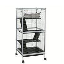 [4-Tier Metal Animal Cage] 4-Tier Metal Rolling Small Animal Cage - YINI'HOME       Ferret Cage, Chinchilla Cage, Sugar Glider Cage with Hammock & Removable Tray, White