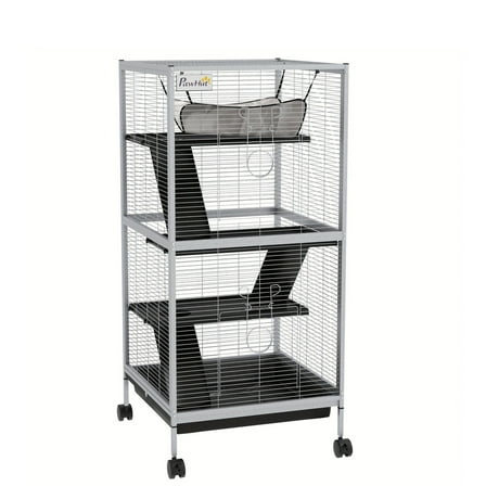 [4-Tier Metal Animal Cage] 4-Tier Metal Rolling Small Animal Cage - YINI'HOME       Ferret Cage, Chinchilla Cage, Sugar Glider Cage with Hammock & Removable Tray, White