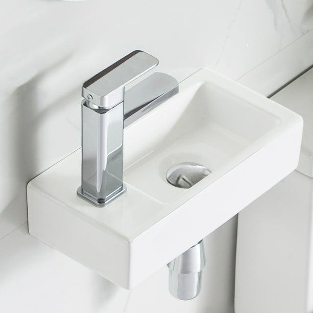 DeerValley DV-1V081L White Ceramic Handmade Rectangular Wall Mount Bathroom Sink