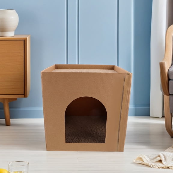 Hemoton Multi-Functional Cat Scratcher and Lounge Nest with Corrugated Cardboard Scratch Pad House for Cats