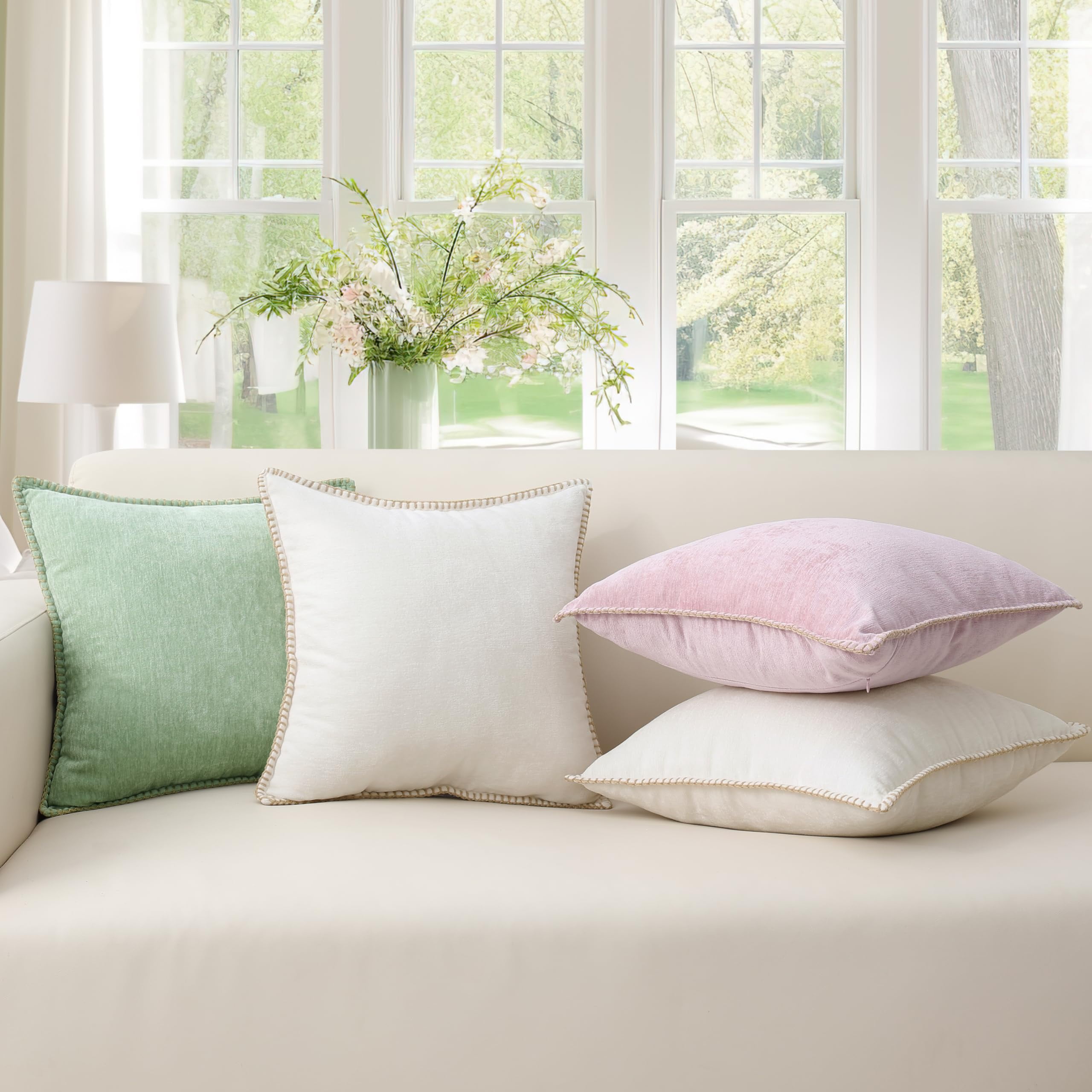 decorUhome Chenille Throw Pillow Covers 26x26 Set of 2, Soft Farmhouse Decorative Pillow Covers, Cream White(Pillow Cover Only, No Inserts Included)