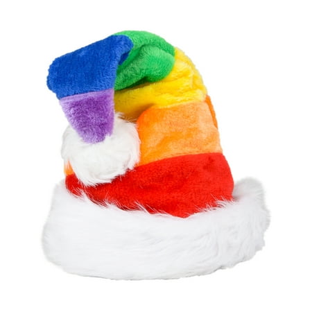 Christmas Rainbow Plush Faux Fur Trim Santa Hat Costume