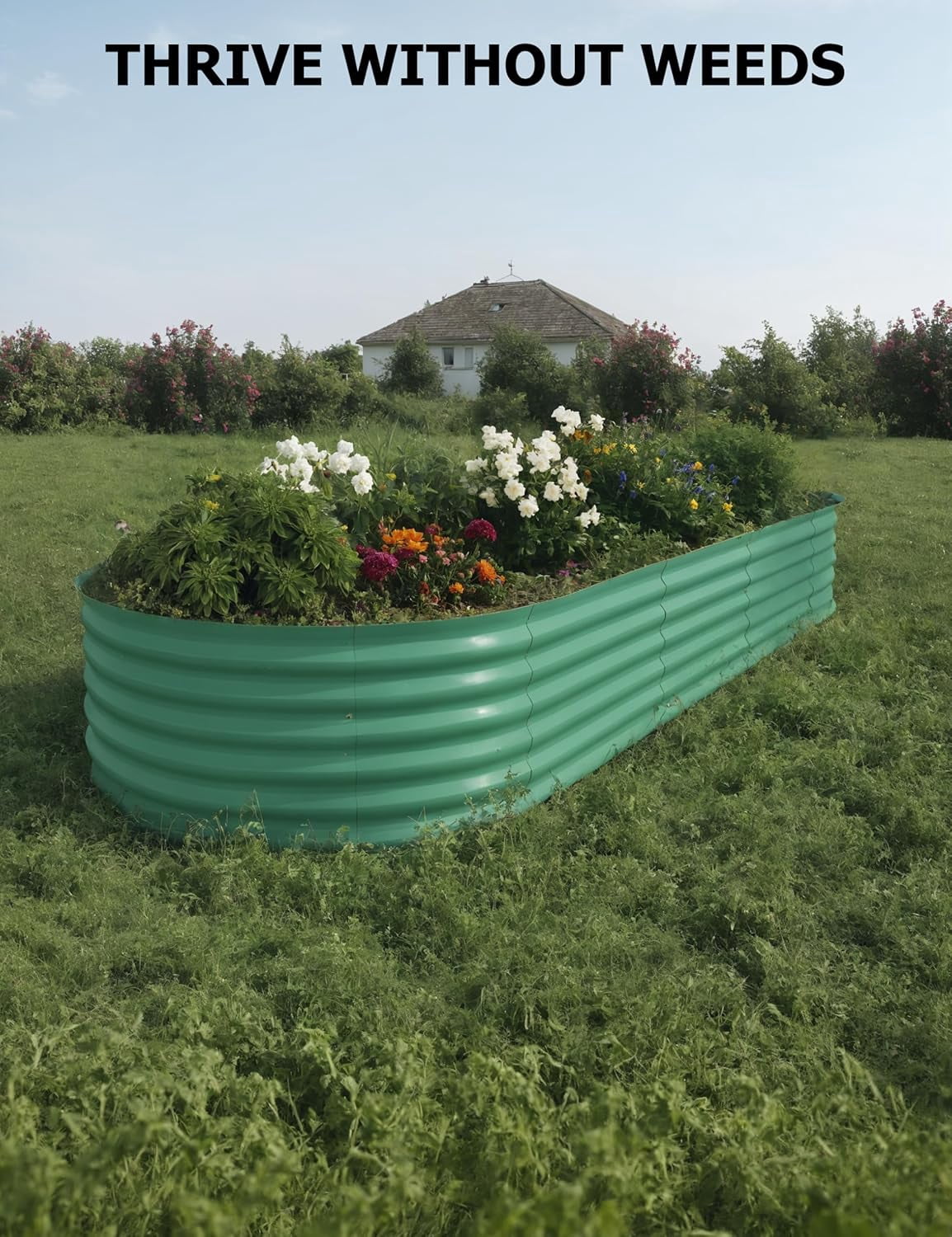 2 Pieces Galvanized Raised Garden Beds 10x4x1.5 ft, Green Self-Watering Outdoor Metal Planters, Large Oval Art Deco Vegetable Garden Boxes, Durable Q195 Galvanized Steel Raised Beds, Green