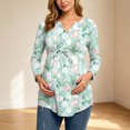 thumbnail image 3 of Edvintorg Maternity Shirts for Women Floral Printed V Neck Long Sleeve Casual Lightweight Pregnancy Top with Drawstring Plus Size Women Clothes S-3XL Green, 3 of 6