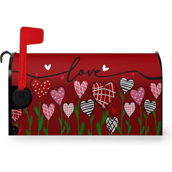 Valentines Love Mailbox Covers Magnetic 21 x 18 Inch Standard Size Heart Flower Mailbox Cover Post Letter Box Wraps Holiday Decor for Garden Yard