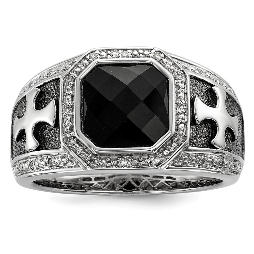 AA Jewels - Solid 925 Sterling Silver Diamond and Onyx Black Cross Men ...