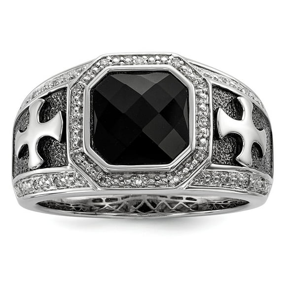 White Sterling Silver Ring Band Men's Diamond Round Onyx Octagon Emerald Oval Black