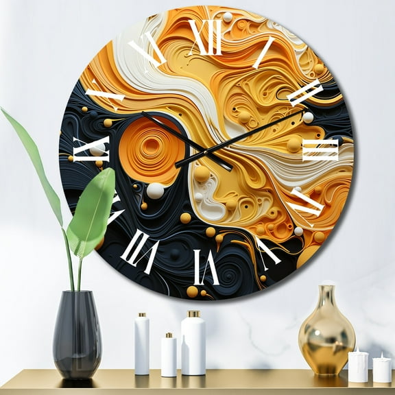 Designart "Orange Black Minimalism Flowing euphony" Minimalism Oversized Wall Clock