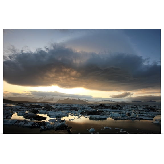 Great BIG Canvas | "Lenticular Clouds Over The Ice Lagoon Of Jokulsarlon At Sunset, Iceland" Art Print - 48x32
