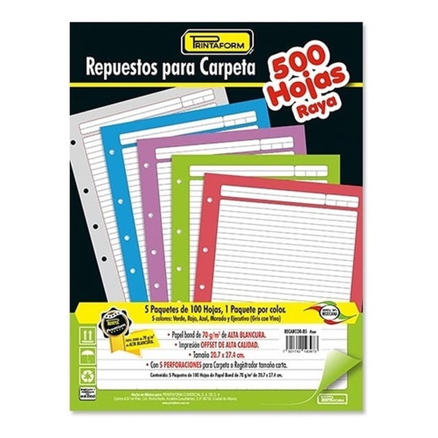 Repuesto Para Carpeta Tamaño Carta Printaform 500h Colores AleJaz QSMET