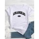 thumbnail image 1 of Women'S Casual Los Angeles Alphabet Print T-Shirt, Short Sleeve Crew Neck, Summer Knit 100% Cotton, Regular Length - Black, 1 of 5