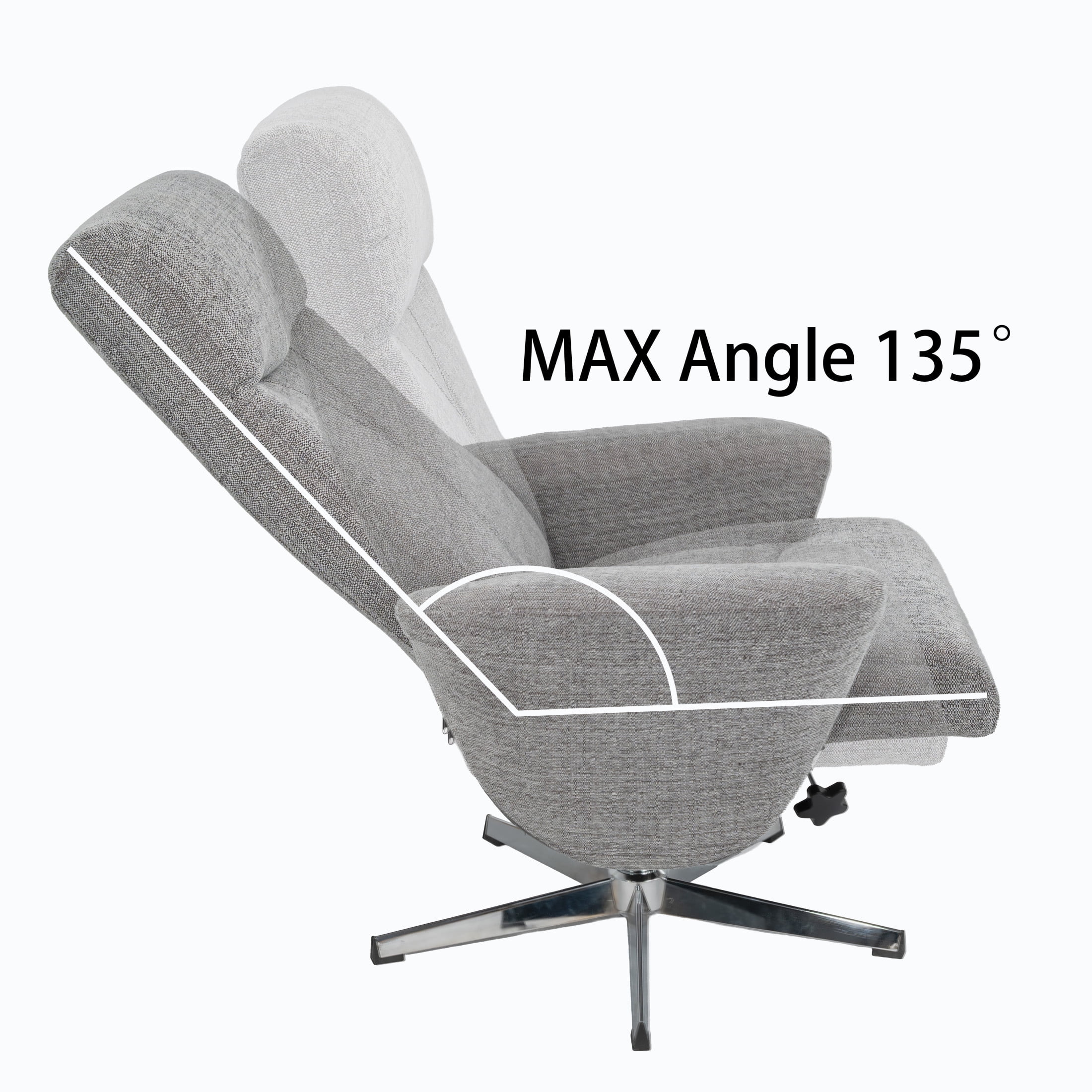 Noble House Modern Swivel Chenille Recliner with Ottoman, Ergonomic Manual Upholstered Lounge Chair, Light Gray