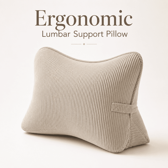 MORAVE Corduroy Ergonomic Triangle Support Cushion, Lumbar Support Back Pillow Beige Gray with Removable Washable Cover, for Sofa Armchair Bed Sitting Watching TV Reading Gaming