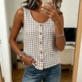 thumbnail image 6 of Tank Tops for Women Sleeveless Round Neck Plaid Button Shirts, 6 of 9