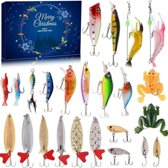 Fishing Advent Calendar 2025, 24 Days of Surprise with 27Pcs Fishing Lures Set for Men Teen Boys Dad Christmas Countdown