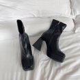 thumbnail image 4 of NECHOLOGY Botas Mujer Adulto Femenino Zapatos Botines de mujer Moda mujer otoño sólido grueso suela tacones cuadrados cremallera botas zapatos de punta cuadrada (Black, 7.5), 4 of 5