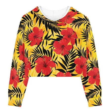 

TOADDMOS Hawaii Hibiscus Trendy Crop Tops for Girls Aesthetic Kids Pullover Sweatshirts Oversized Children Hoodies 9-10