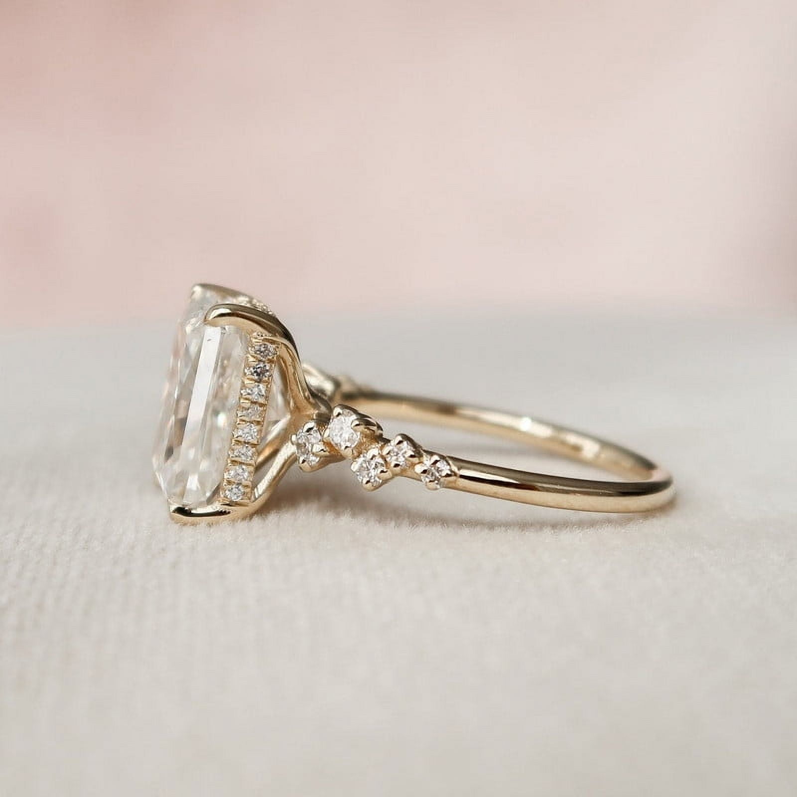 SOLITAIRE JEWELS 3.50CT Radiant Cut Moissanite Hidden Halo Cluster Engagement Ring for Women Solid 10k Yellow Gold