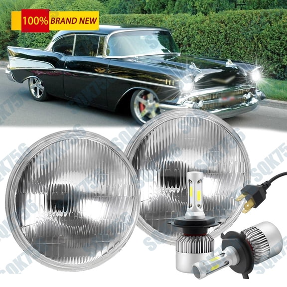 For CHEVY BEL AIR 1955 1956 1957 7" INCH ROUND LED HEADLIGHTS DRL Hi/Lo Beam