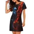 thumbnail image 2 of Easygdp Red And Blue Fire Bird Camisón de manga corta para mujer, informal, estampado, 2 of 6