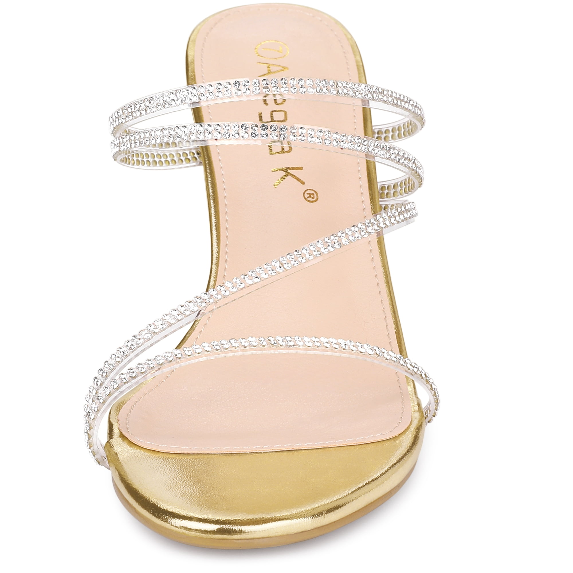 DARING DIVA Women's Rhinestone Block Heel Slide Sandals Gold 6