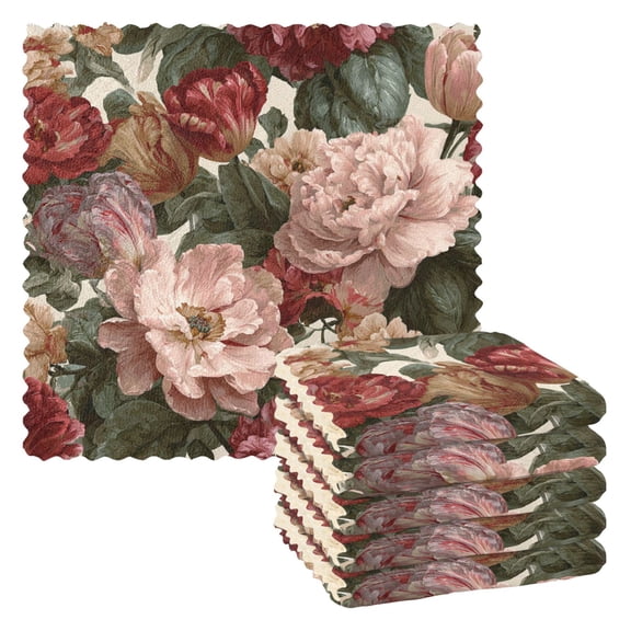 6 Pieces of Kitchen Towels 11x11Inch Kitchen Dish Cloths Kitchen Dish Towels Reuseable Cleaning Cloths Retro Flowers