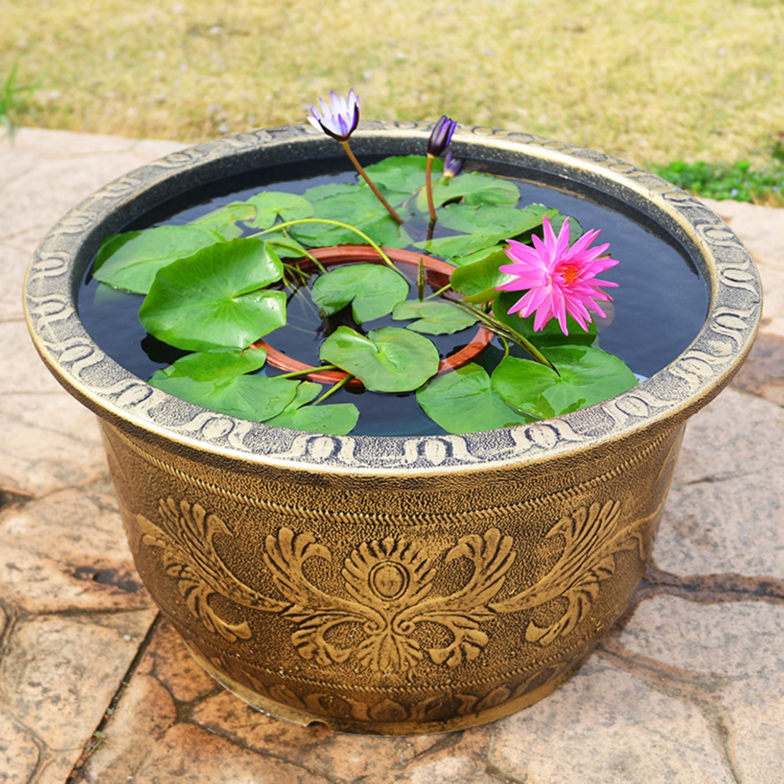 OIUR Large Flower Pot Thickened Plant Pot with Drainage Hole Retro Resin Lotus Planter for Indoor Outdoor Plants Home Gardening