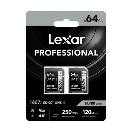 UPC: 0843367110797 | Lexar Professional SILVER Series 1667x SDXC UHS-II Card  2 Pack (64 GB)  LSD64GCBNA16672
