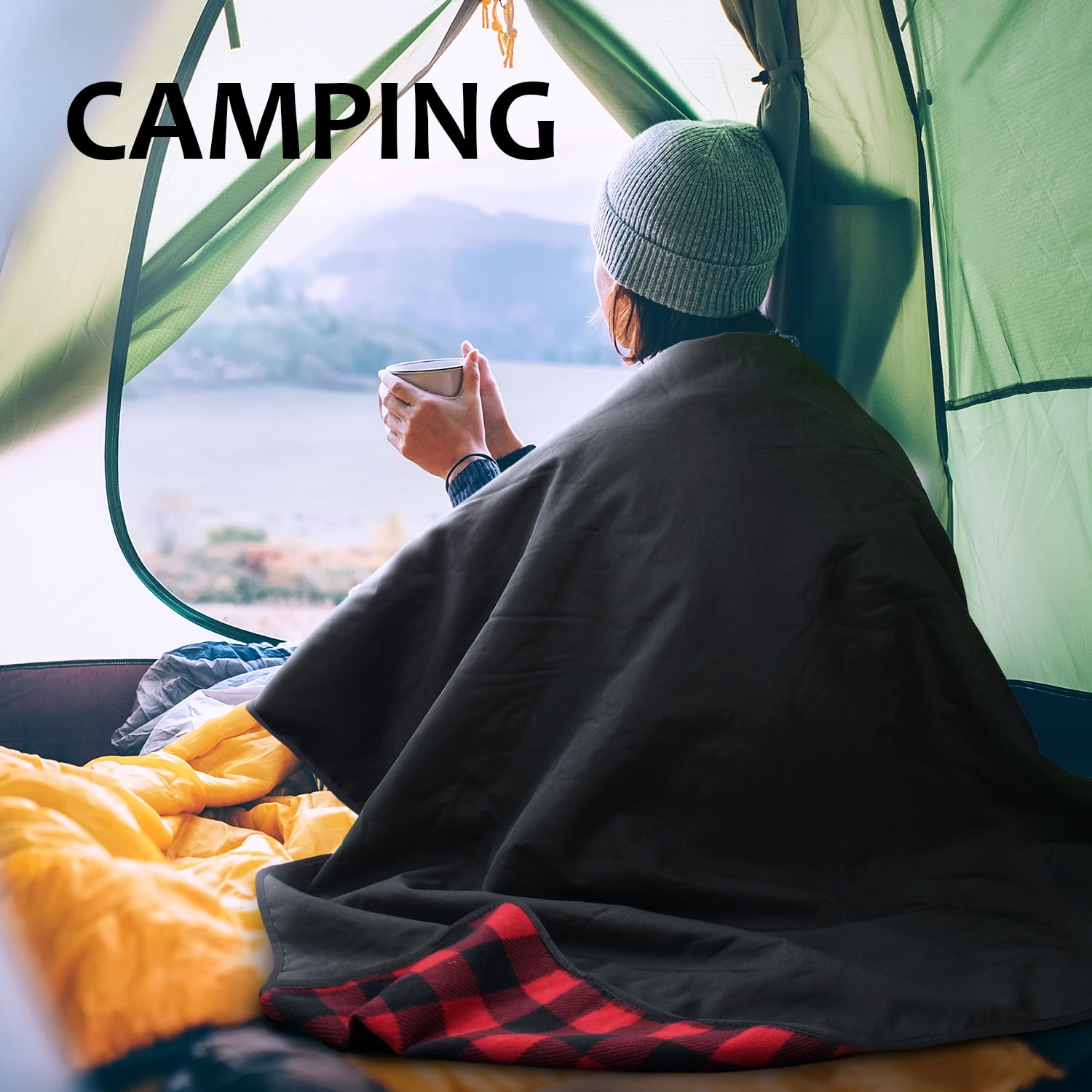 51”x 59” Sherpa Fleece Stadium Windproof Mat for Traveling Football Machine Washable Hiking Tirrinia Outdoors Waterproof Throw Blanket Camping 