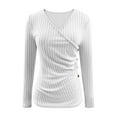 thumbnail image 3 of BLVB Women's Long Sleeve Tops Slim Fitted V Neck Wrap Going out Top Casual Ribbed Knit Sweaters Trendy Fall Blouse, 3 of 6