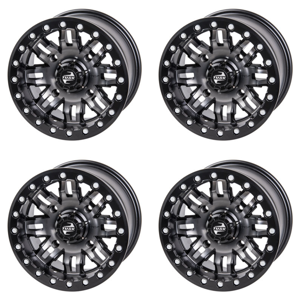 (4 Pack) 4/115 Tusk Teton Beadlock Wheel 14x7 5.0 + 2.0 Gun Metal/Black